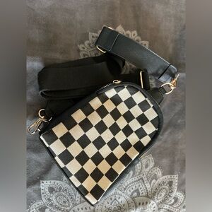 Black and White Checkered Women's Sling Bag